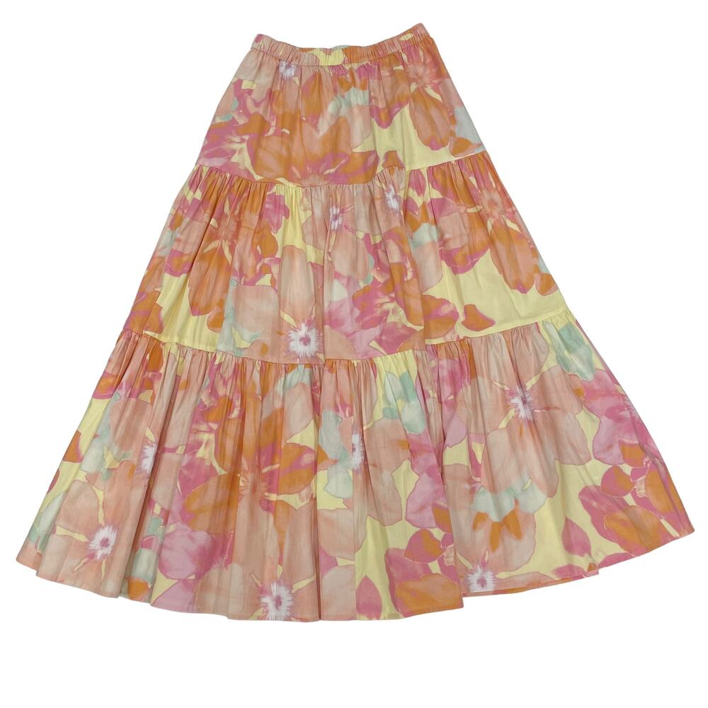 Unbranded Elastic Waist Pleated Watercolor Floral Midi Skirt Womens Small?